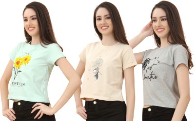 DEE LEAF Casual Printed Women Grey, Beige, Light Green Top