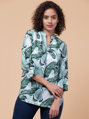 HouseOfCommon Casual Printed Women Green, White, Grey Top