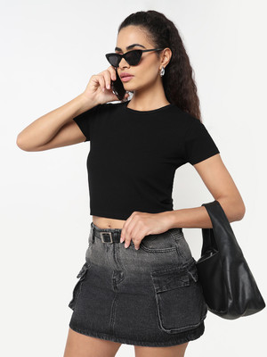 R&B Casual Solid Women Black Top