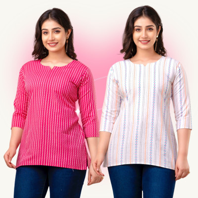 VROEGER Casual Printed Women Pink, White Top