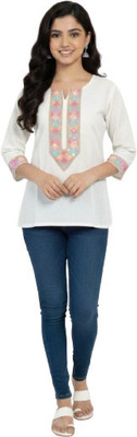 Designally Casual Ethnic Motifs Women White Top