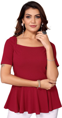 VJ FASHION Casual Solid Women Red Top