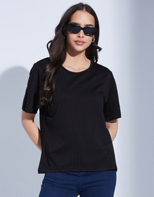 Selvia Casual Solid Women Black Top