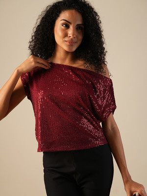 Globus Party Embellished Women Maroon Top