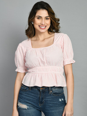 Dressberry Party Self Design Women Pink Top