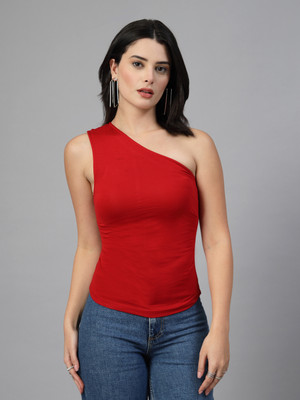 JEFF COOPER Casual Solid Women Red Top
