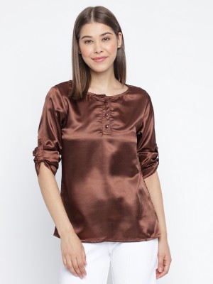 MAYRA Casual Solid Women Brown Top