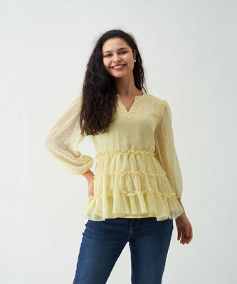 AASK Casual Self Design Women Yellow Top