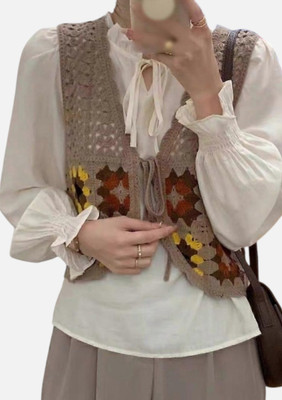 Laxmi Empire Casual Self Design, Printed Women Brown Top