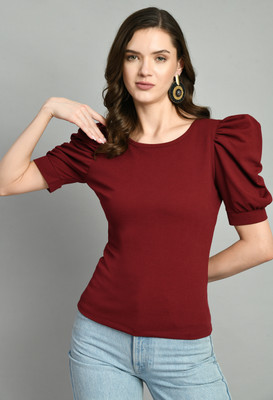 SAKSHI TRADER Casual Printed Women Maroon Top