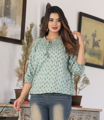 FASHION FALCON Casual Polka Print Women Silver Top