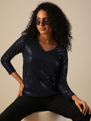Globus Party Embellished Women Dark Blue Top