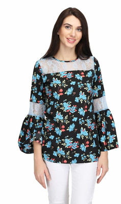 MSRAMN Casual Printed Women Blue Top