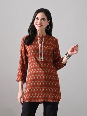Meesan Party Printed Women Brown Top