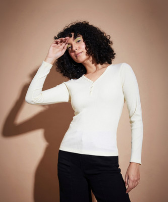 SASSAFRAS Casual Solid Women White Top