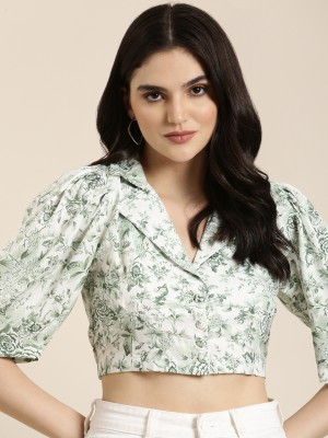 Showoff Casual Printed Women White, Dark Green, Light Green Top