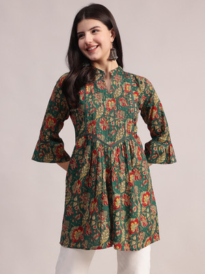 Aavyora Casual Floral Print Women Green Top