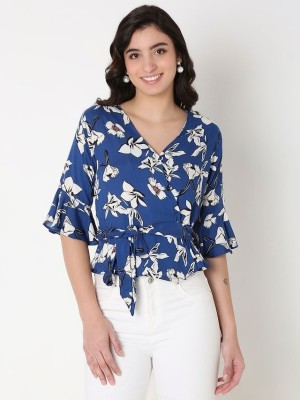 Radrags Casual Floral Print Women Dark Blue Top