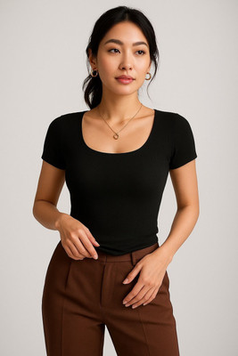 PRIME LOVE Casual Solid Women Black Top