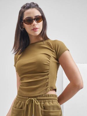 Tokyo Talkies Casual Self Design Women Brown Top