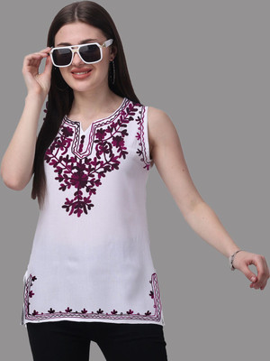 AMODERNFASHION Casual Embroidered Women Purple Top