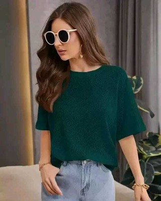 2013 USK COLLECTION Casual Solid Women Green Top
