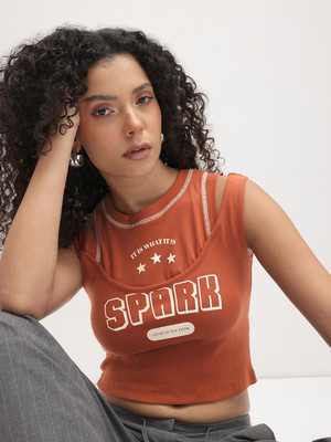Roadster Casual Self Design Women Brown Top