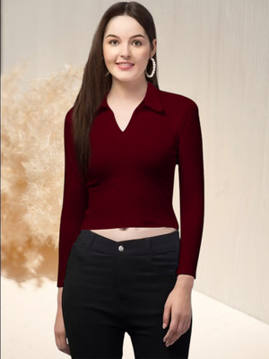 Maheshvi Casual Solid Women Maroon Top