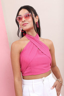 Tokyo Talkies Casual Solid Women Pink Top
