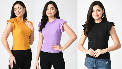GLADLY Casual Solid Women Black, Yellow, Purple Top