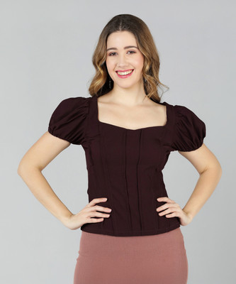 Kiwwi by Kirti Casual Solid Women Maroon Top