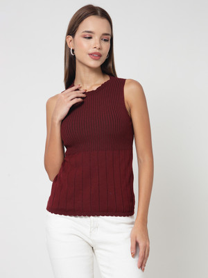 KALT Casual Self Design Women Maroon Top