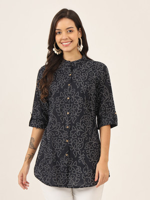 DIVENA Women Geometric Print A-line Kurta(Blue)