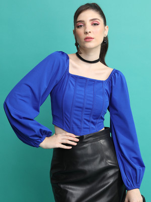 Tokyo Talkies Casual Solid Women Blue Top