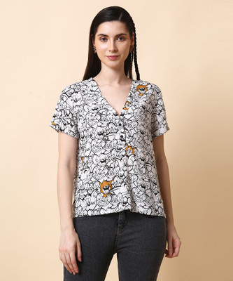 THEWARS Casual Printed Women White Top