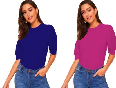 Dream Beauty Fashion Casual Solid Women Pink, Blue Top