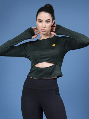 RIGO Casual Solid Women Dark Green Top