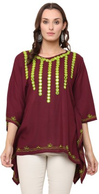 SAAKAA Casual Embroidered Women Maroon Top