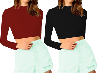 THE BLAZZE Casual Solid Women Black, Maroon Top