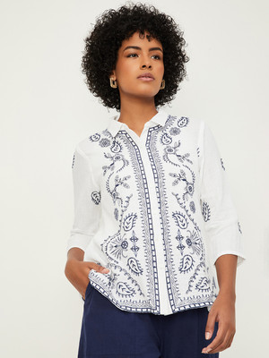 MAX Casual Printed Women Beige Top