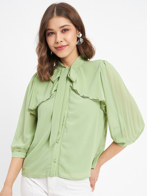 MADAME Casual Solid Women Light Green Top