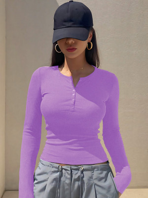 NAVYANKAA Casual Solid Women Purple Top