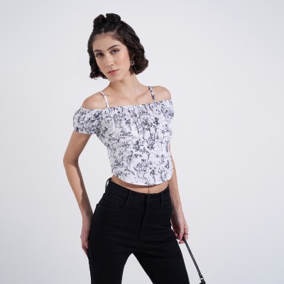 SF Jeans by Pantaloons Casual Printed Women White Top