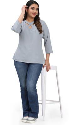 HouseOfCommon Casual Solid Women Grey Top