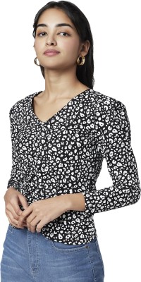 YU by Pantaloons Casual Printed Women Black Top