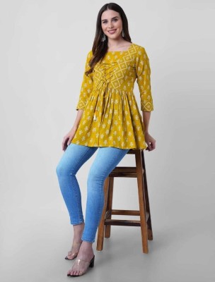 ULMIYAAN Casual Printed Women Yellow Top