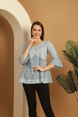 Rajnandini Casual Printed Women Grey Top
