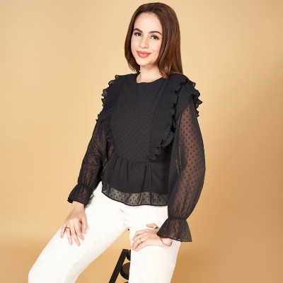 Honey By Pantaloons Casual Printed Women Black Top