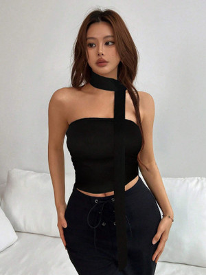 TIVANTE Casual Solid Women Black Top