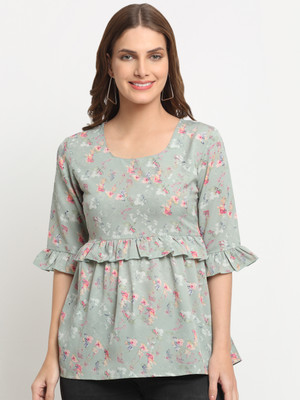 Myaza Party Printed Women Grey Top